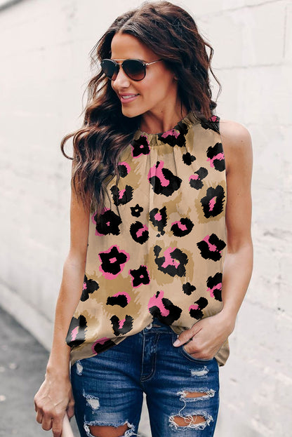 Leopard Print Casual Sleeveless Shirt for Women