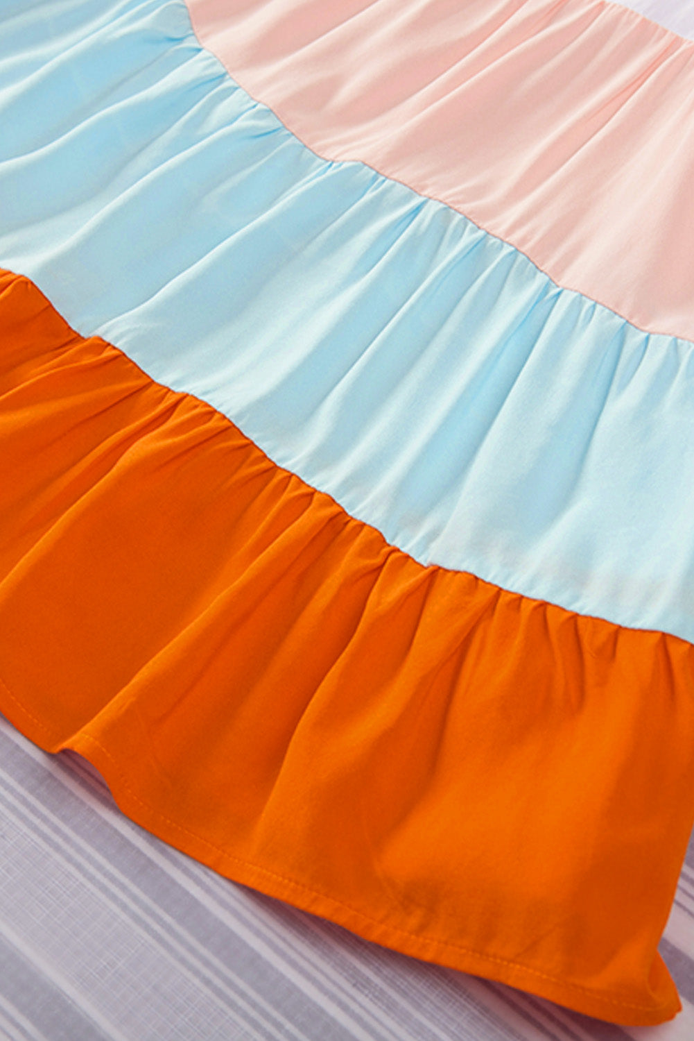 Multicolor Frill Tiered Colorblock Casual A-line Dress
