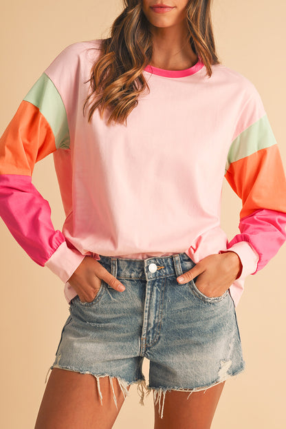 Multi Color Block Sleeve Loose Fit Top