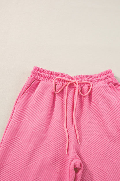 Gray Textured Loose Fit T Shirt & Drawstring Pants Set