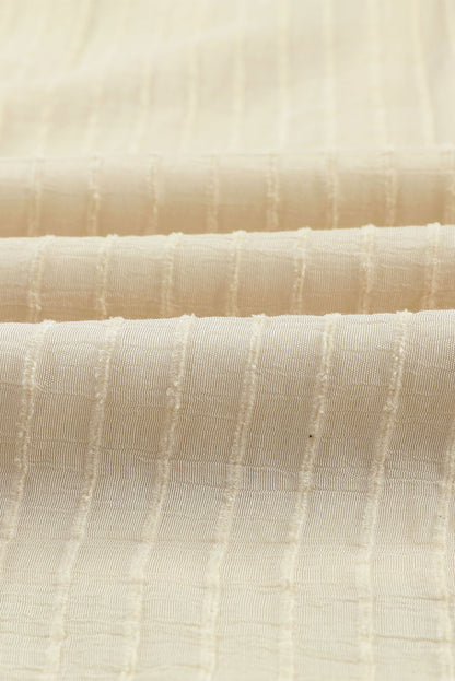 Brown Lantern Sleeve Tassel Drawstring Tie Blouse