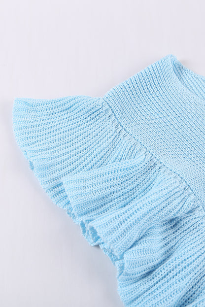 Khaki Ruffle V Neck Casual Sleeveless Knit Top