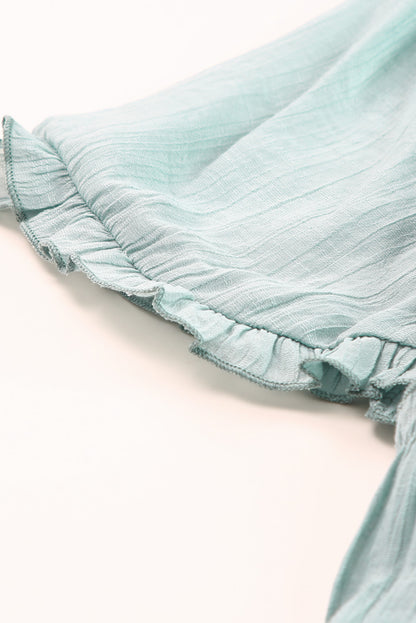 Green Ruffled Trim Short Sleeve Open Front Kimono