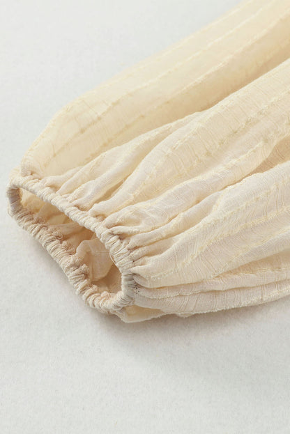 Brown Lantern Sleeve Tassel Drawstring Tie Blouse