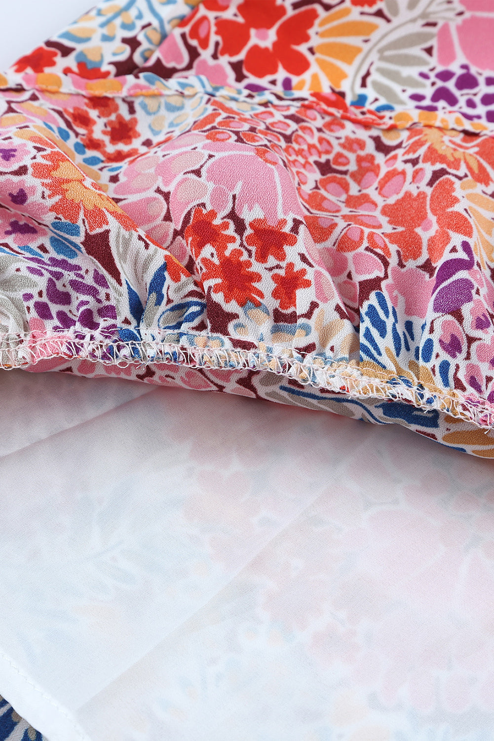 Multicolor Floral Print Smocked Cuffs Long Sleeve Blouse