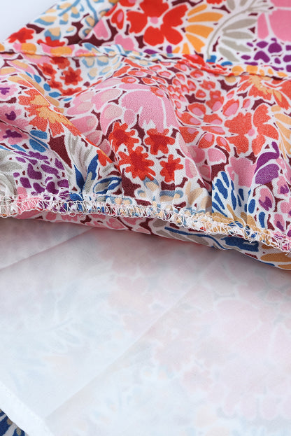 Multicolor Floral Print Smocked Cuffs Long Sleeve Blouse