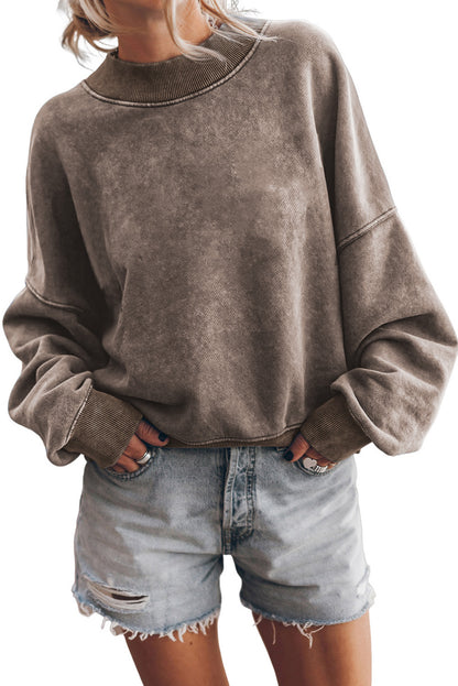 Red Drop Shoulder Crewneck Washed Pullover Sweatshirt