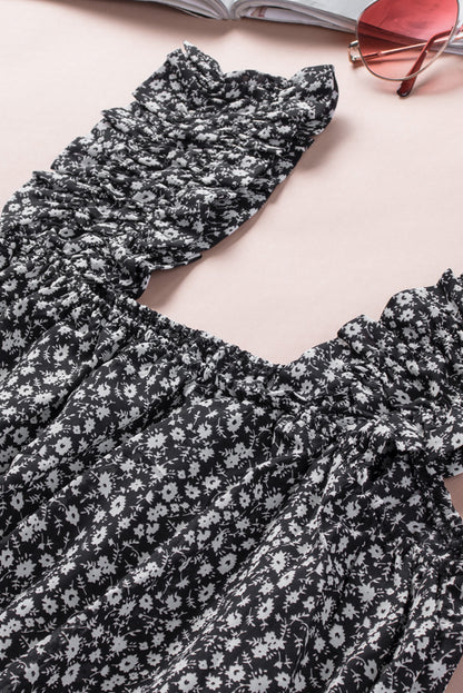 Ditsy Floral Print Ruffle Straps Flowy Boho Summer Top