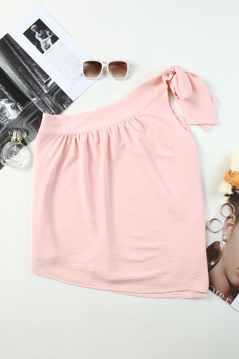 Casual Sleeveless One Shoulder Silk Top