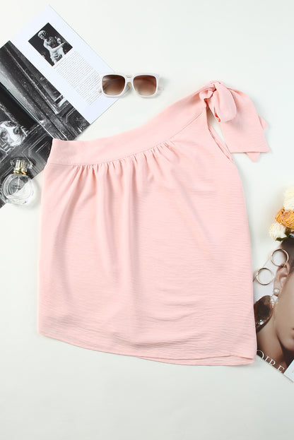 Casual Sleeveless One Shoulder Silk Top