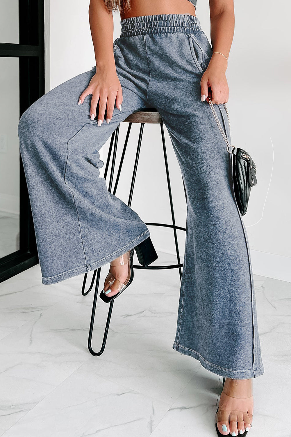 Apricot Pink Mineral Washed Smocked Wide Leg Pants