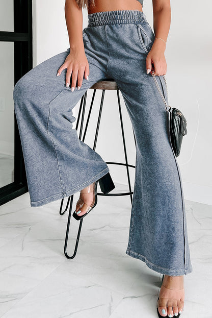 Apricot Pink Mineral Washed Smocked Wide Leg Pants
