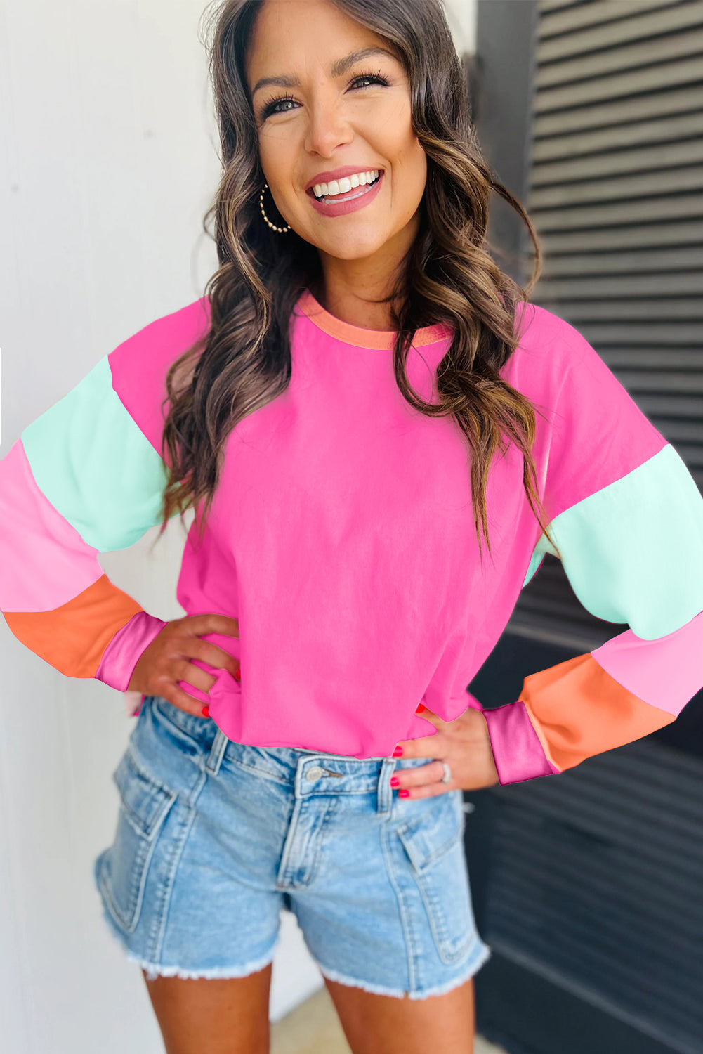 Multi Color Block Sleeve Loose Fit Top