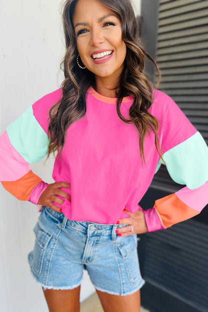 Multi Color Block Sleeve Loose Fit Top