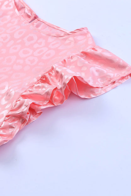 Rosy Satin Jacquard Sleeveless A-Line Leopard Print Dress