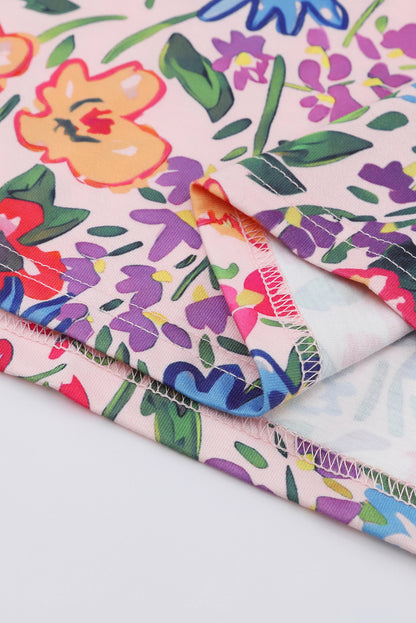 Multicolor Floral Print Smocked Cuffs Long Sleeve Blouse