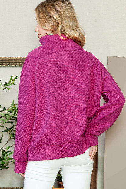 Quilted Buttoned Neck Pullover Sweatshirt
