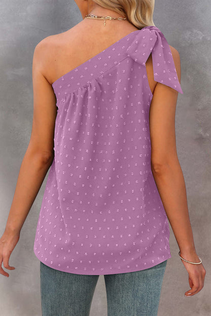 Swiss Dots Knot Asymmetric Neck Sleeveless Shirt