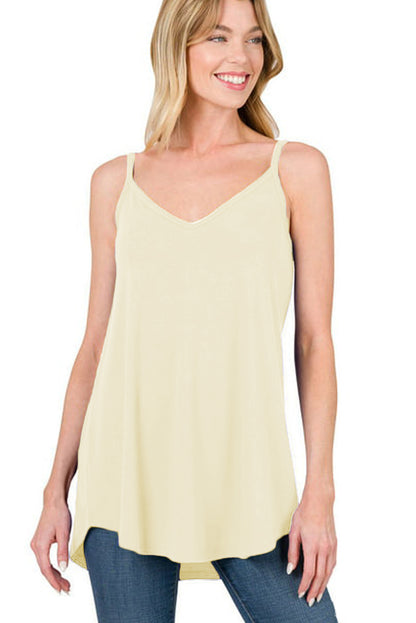 Clay Spaghetti Strap V-Neck Flowy Tunic Cami Top