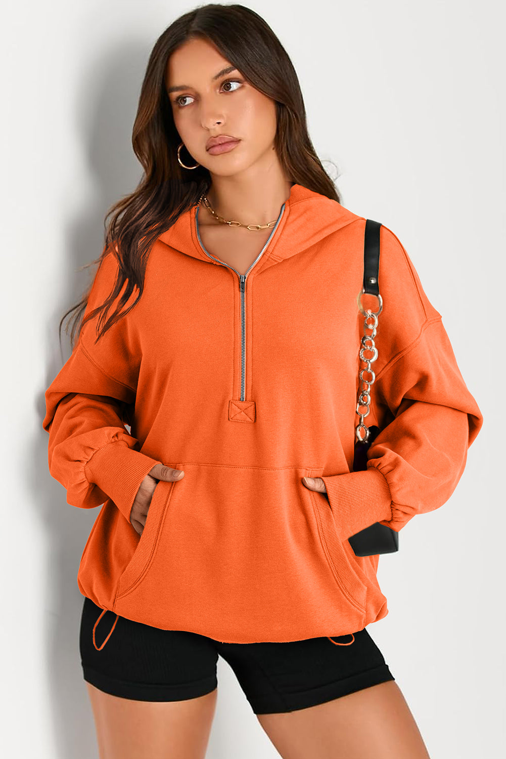 Kangaroo Pocket Half Zipper Oversized Hoodie