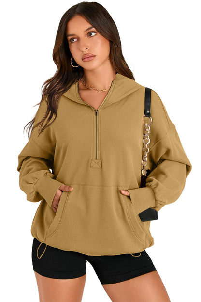 Kangaroo Pocket Half Zipper Oversized Hoodie