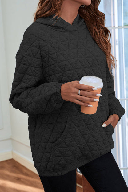 Coffee Thermal Quilted Kangaroo Pocket Hoodie
