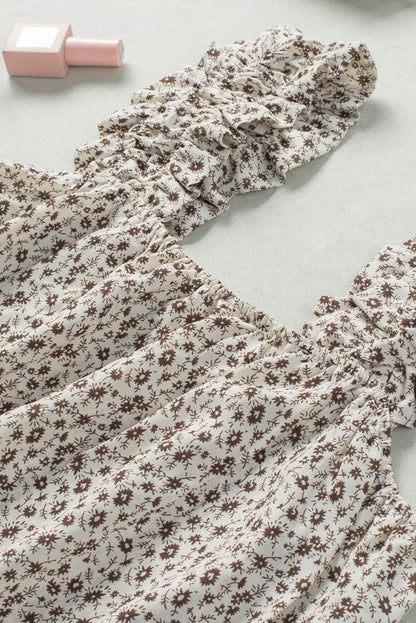 Ditsy Floral Print Ruffle Straps Flowy Boho Summer Top