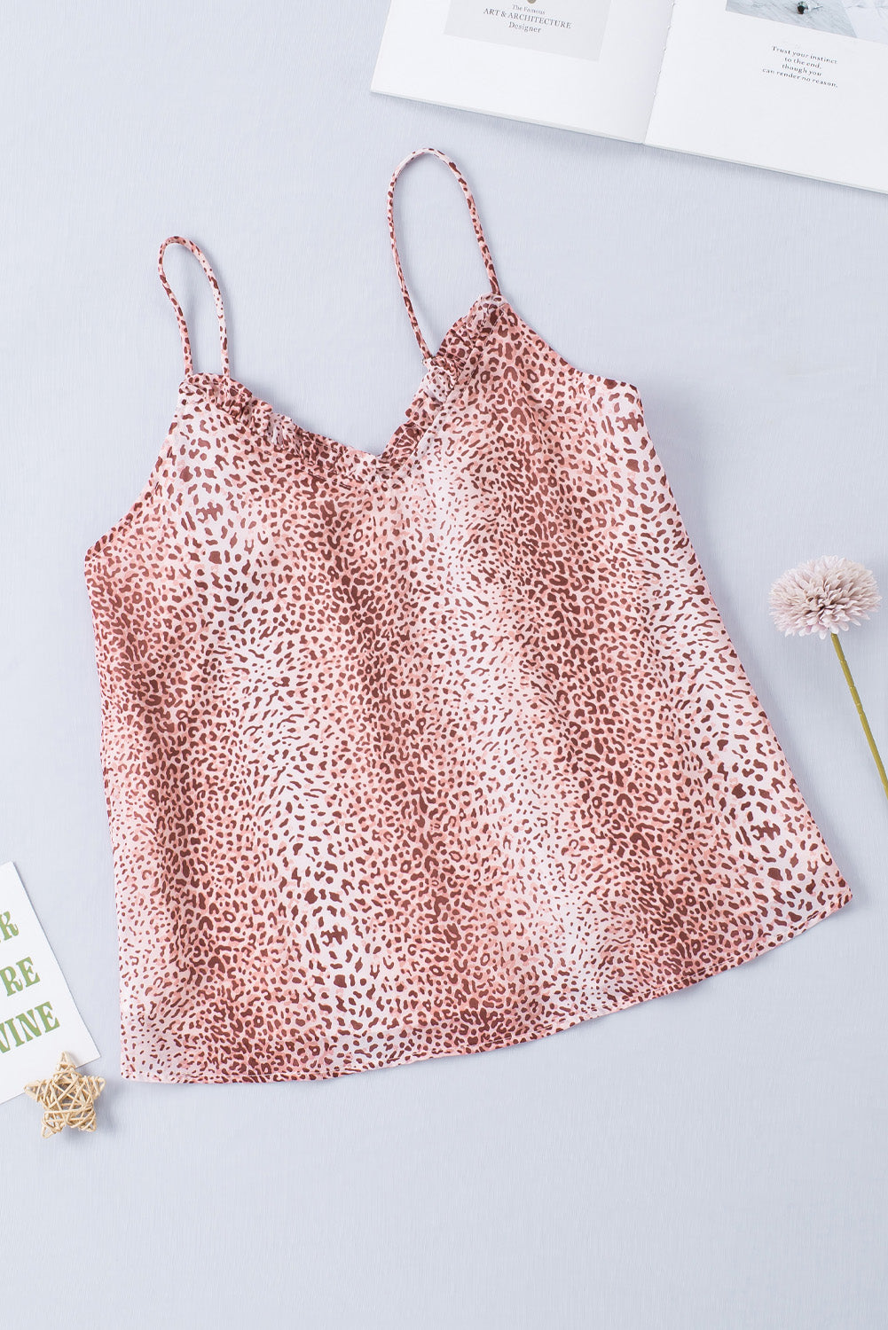Cheetah Sexy Frill V Neck Spaghetti Strap Cami Top
