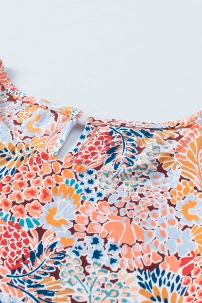 Multicolor Floral Print Smocked Cuffs Long Sleeve Blouse