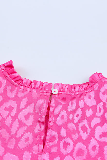 Rosy Satin Jacquard Sleeveless A-Line Leopard Print Dress