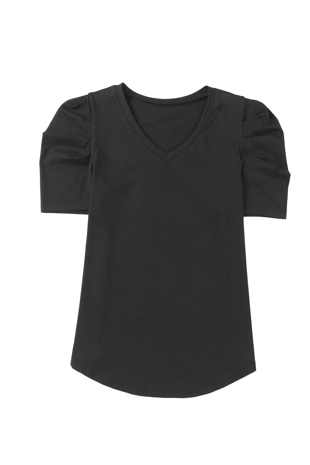 Puff Sleeve Casual V Neck T-Shirt