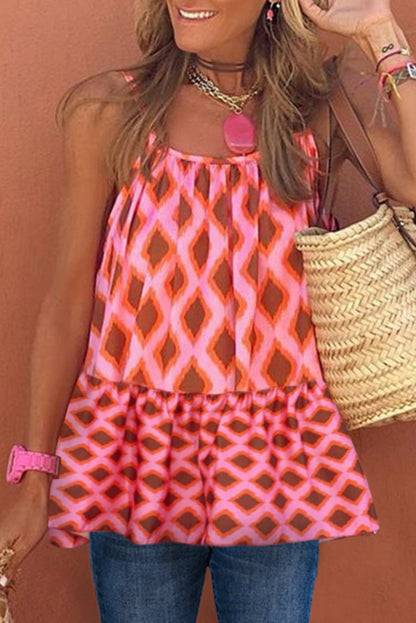 Geometric Print Loose Fit Sleeveless Maxi Dress
