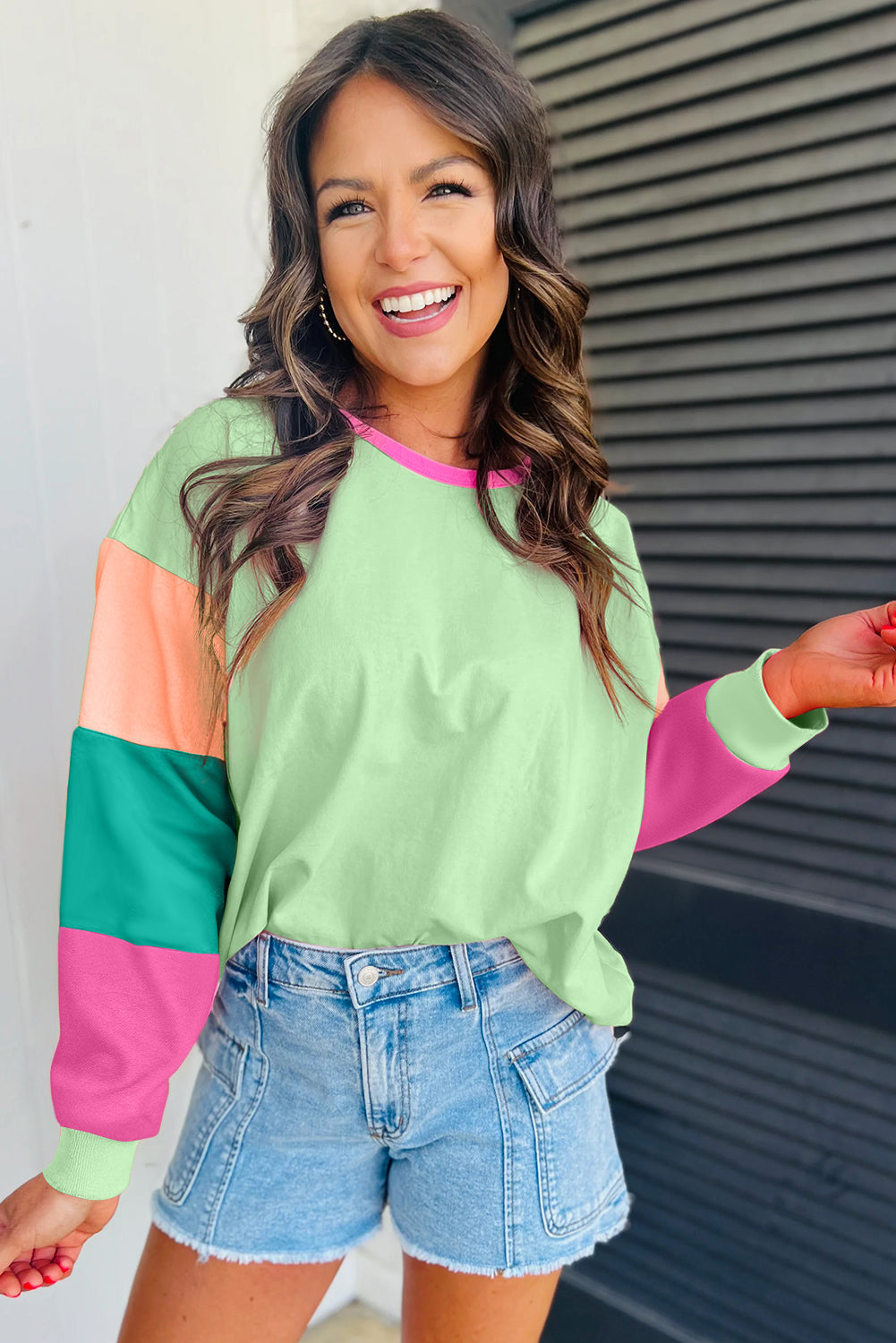 Multi Color Block Sleeve Loose Fit Top