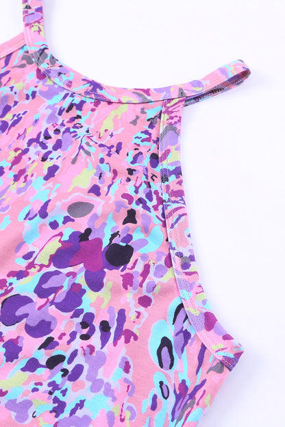 Abstract Print Wrap V Neck Flutter Sleeve Mid Length Summer Dress