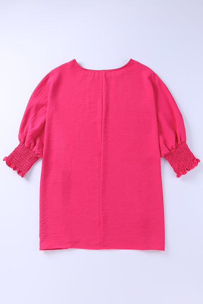 Casual Shirred Cuffs Half Sleeve Top