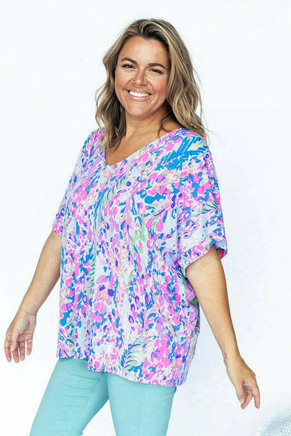 Abstract Print Wrap V Neck Flutter Sleeve Mid Length Summer Dress