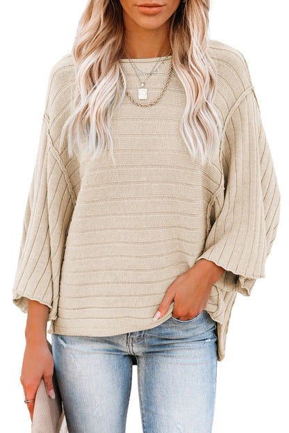 Brown Ribbed Knit Exposed Seam Dolman Sweater
