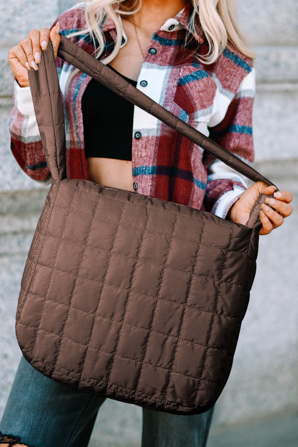 Casual Quilted Zipper Large Shoulder Bag