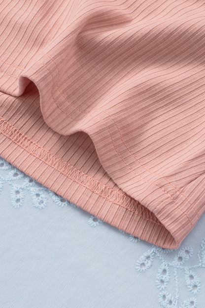 Crochet Cap Sleeve Ribbed V Neck Summer Top