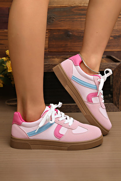 Pink Striped Patchwork Lace Up Sneakers