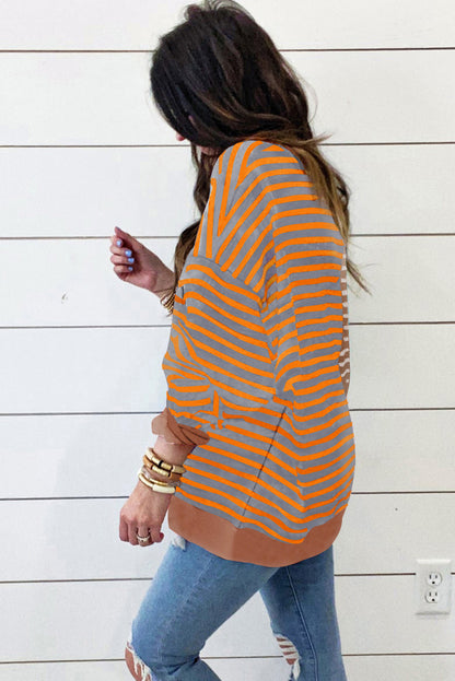 Stripe Colorblock Drop Shoulder Oversize Sweatshirt