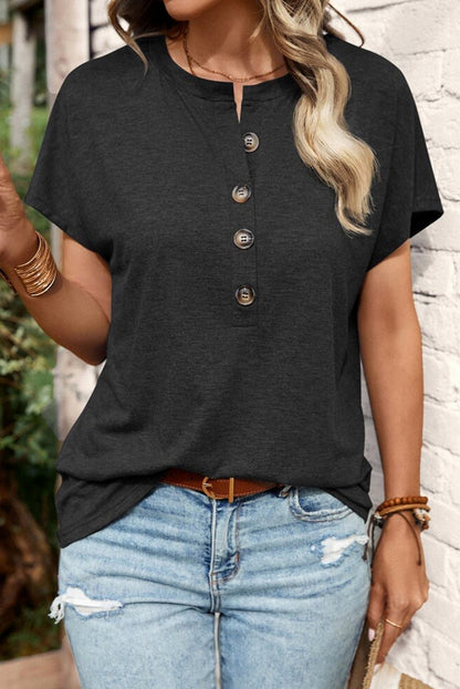 Basic Button Neck T Shirt