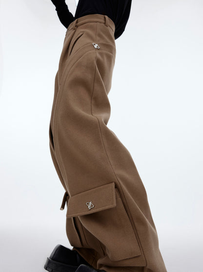 Woolen Metal Embellishment Silhouette Drape Casual Pants