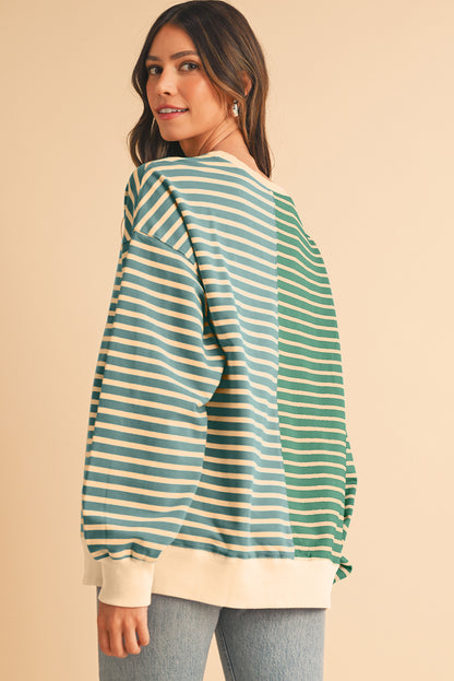 Stripe Colorblock Drop Shoulder Oversize Sweatshirt