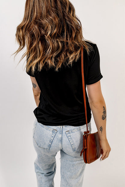 Black Pumpkin Flower Print Short Sleeve Graphic T Shirt