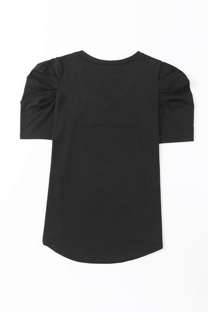 Puff Sleeve Casual V Neck T-Shirt