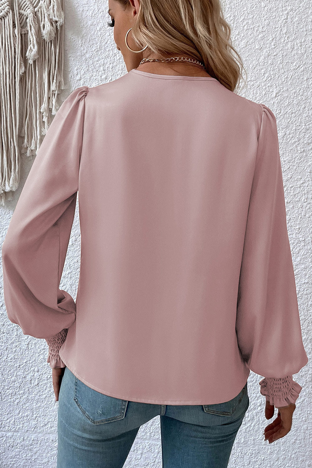 Drape V Neck Long Sleeve Blouse for Women