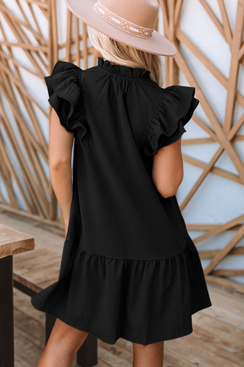 Tiered Ruffled Drawstring V Neck Short Dress With Pockets