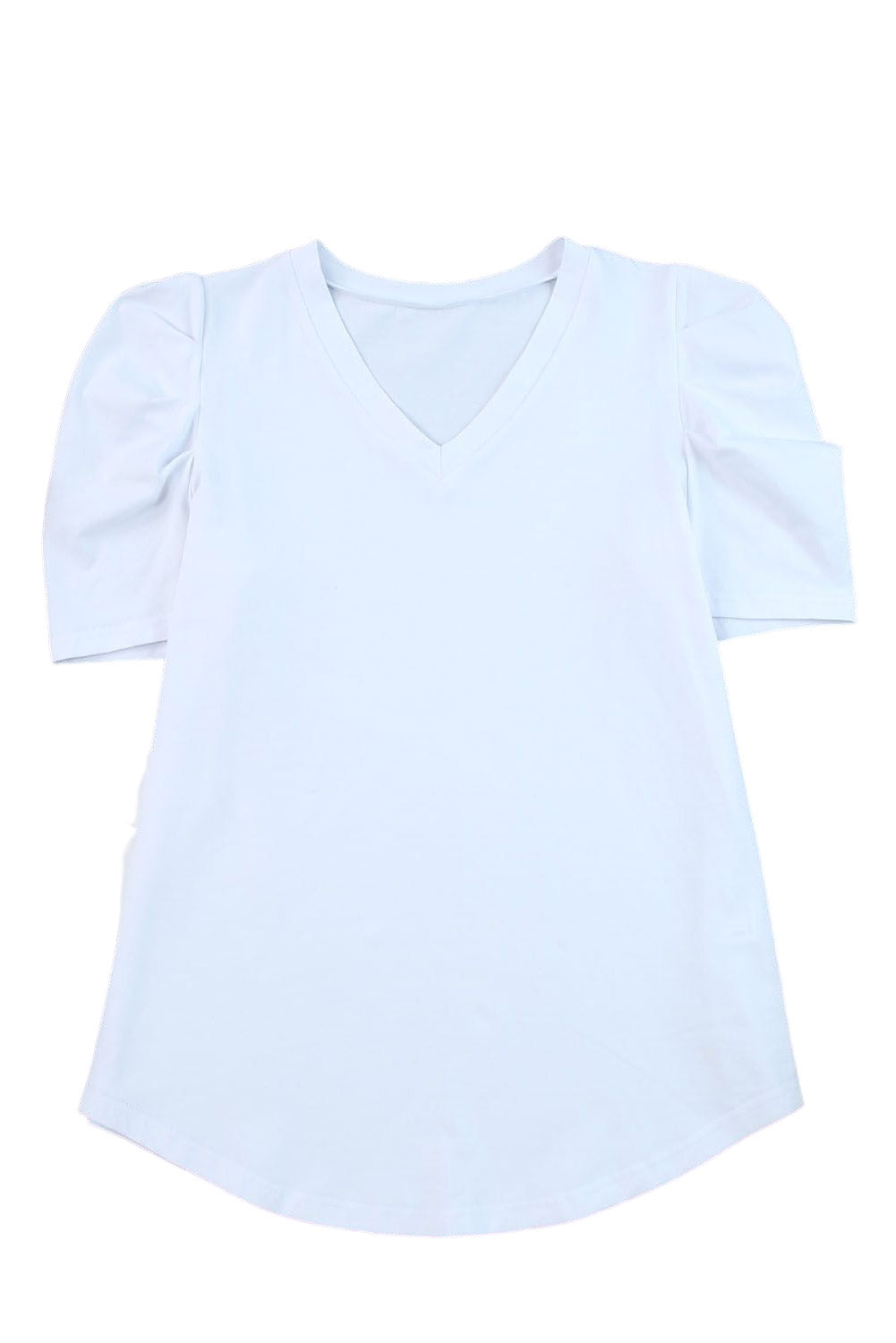 Puff Sleeve Casual V Neck T-Shirt