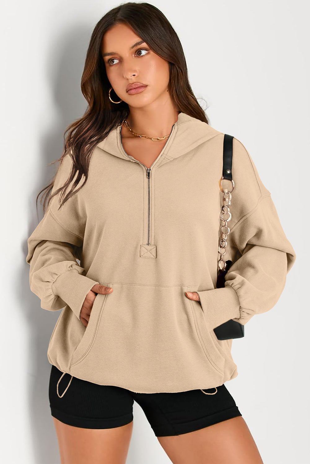 Kangaroo Pocket Half Zipper Oversized Hoodie